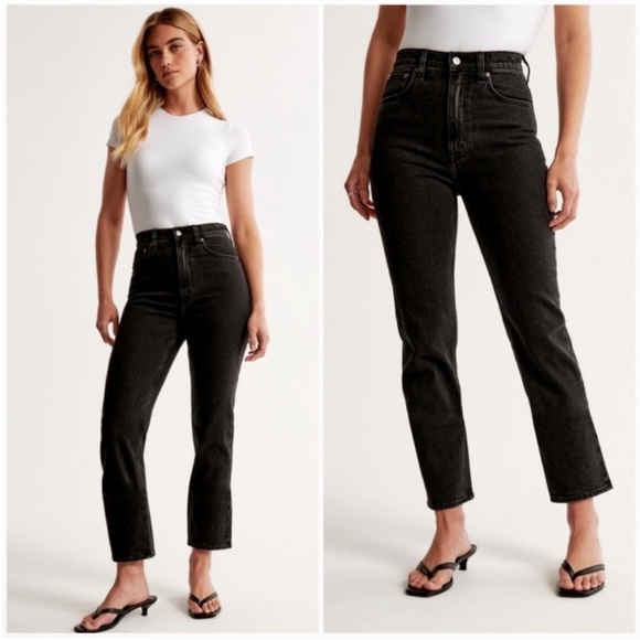 Abercrombie & Fitch The Ankle Straight Ultra High Rise Curve Love Black Jeans - Picture 3 of 10